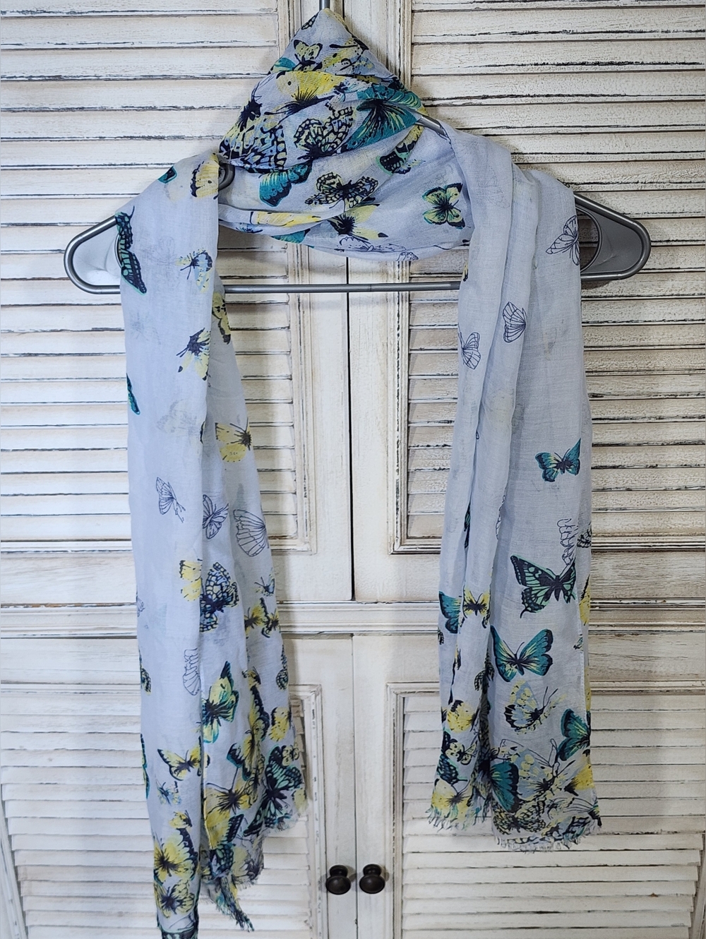 Lightweight Butterfly & Floral Scarves - Blue, Yellow, White Set Of 2 - Picture 6 of 10